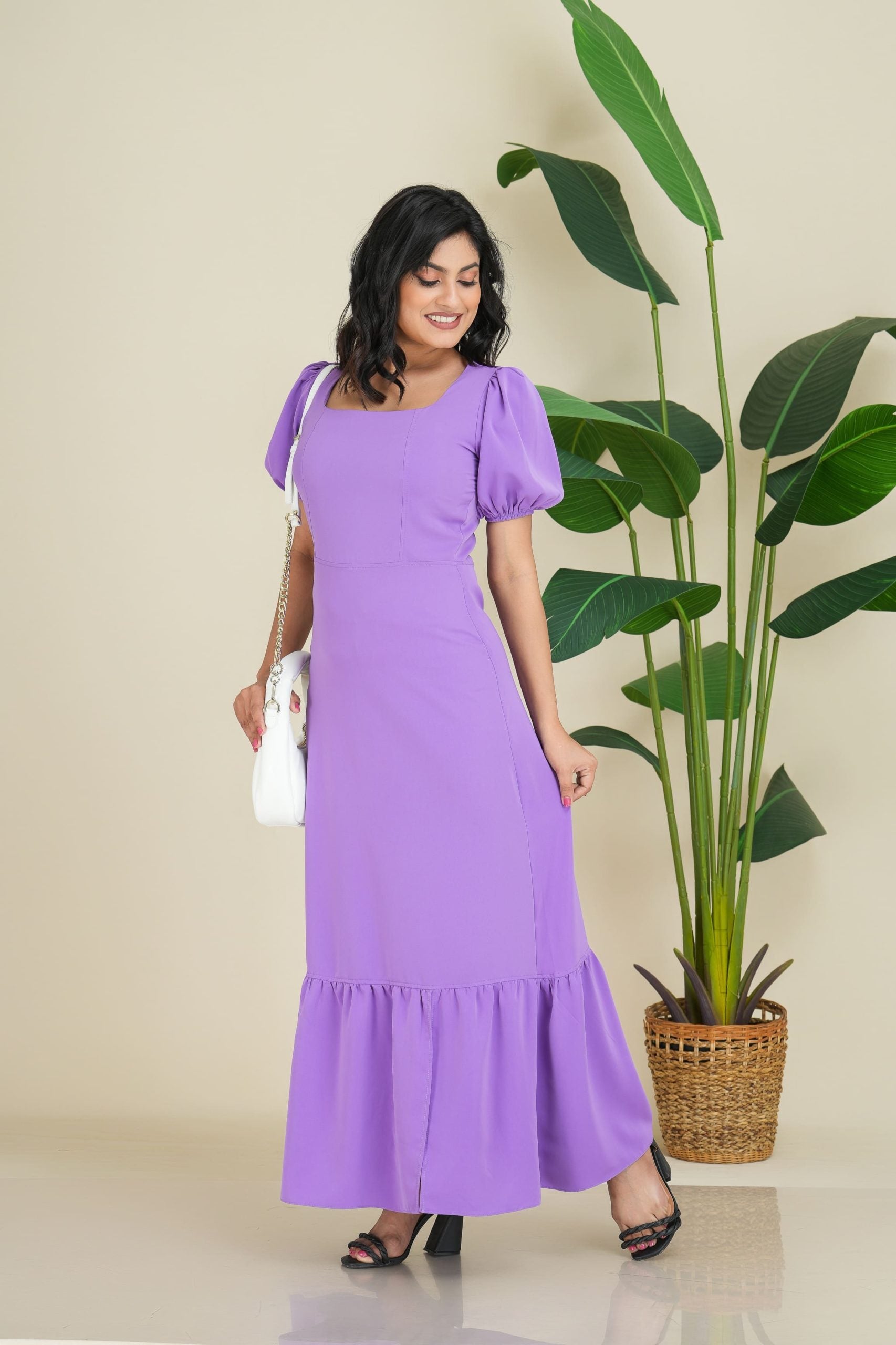 Masa Puff Sleeve Long Dress