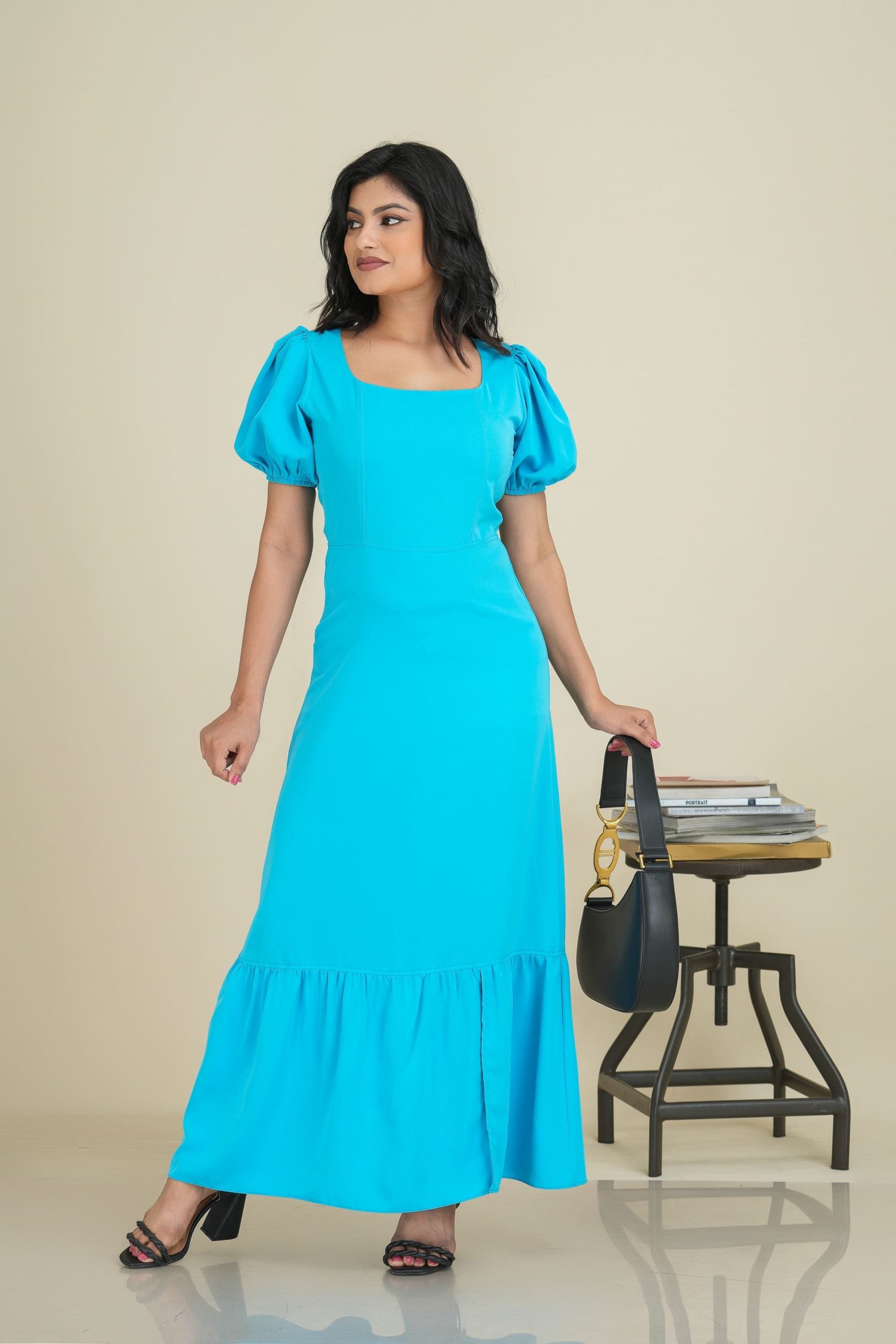 Masa Puff Sleeve Long Dress
