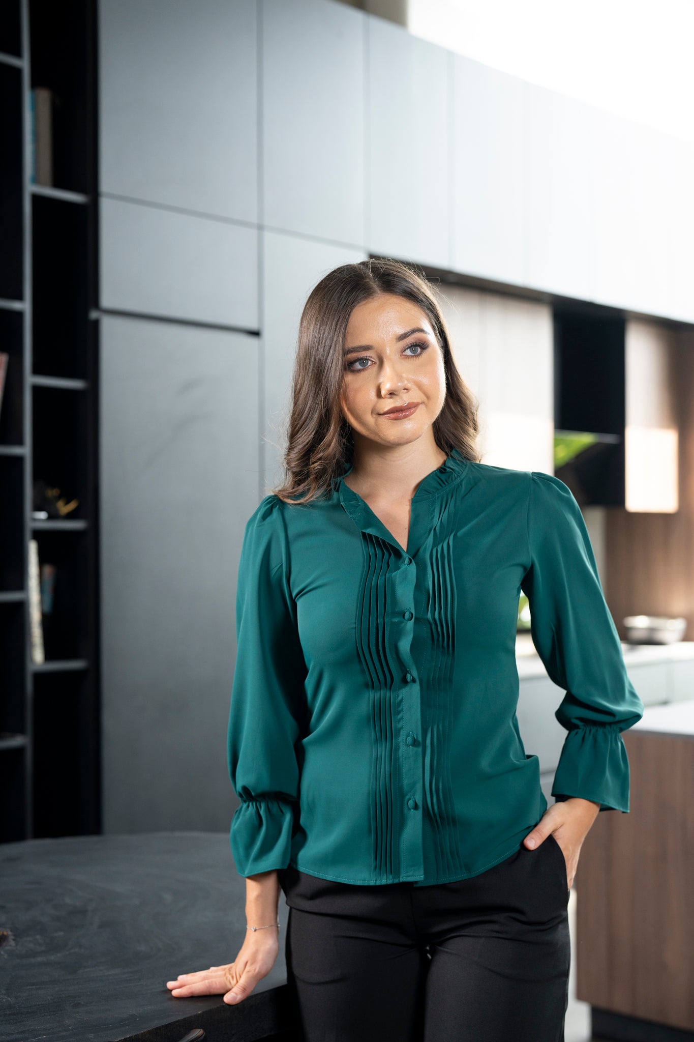 Velour Pintuck Blouse