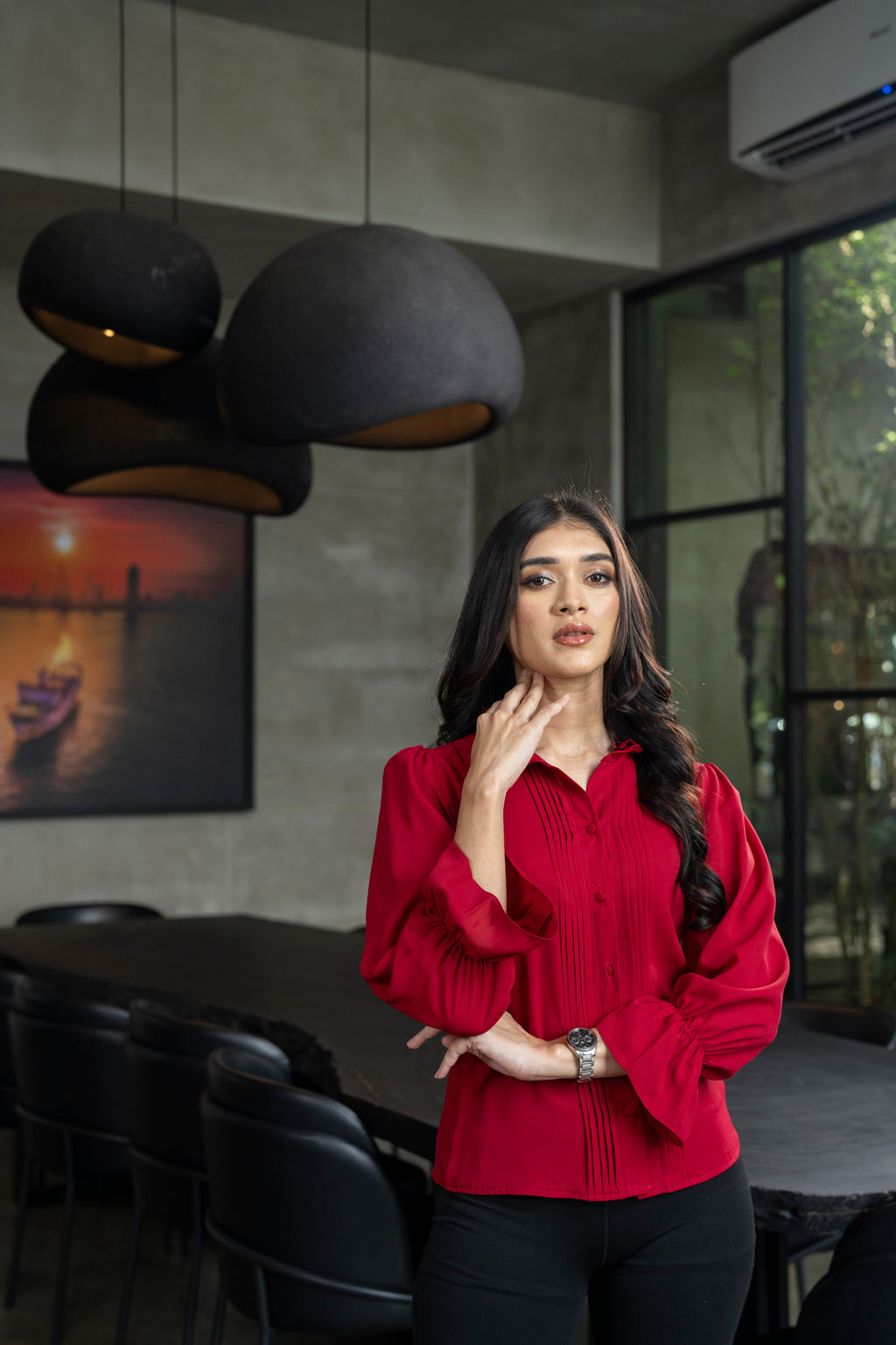 Velour Pintuck Blouse