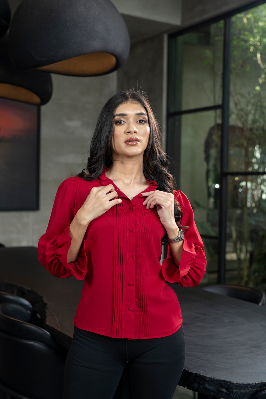 Velour Pintuck Blouse